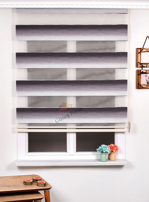 Kırışık Zemin Gri Beyaz Renk Geçişli Zebra Perde