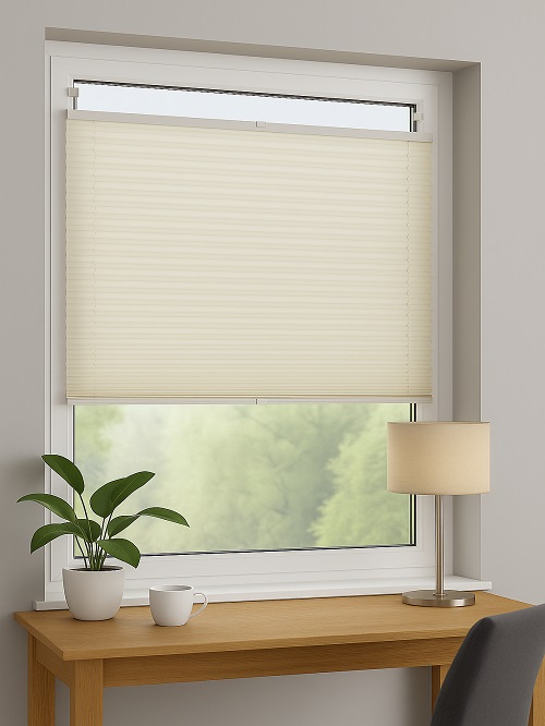 Ekru Plise Katlanır Cam Balkon Perdesi - Ofis Perdesi - Mutfak Perdesi - Salon Perdesi