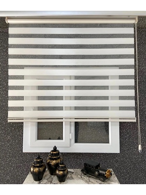 Ithal Bambu Beyaz Zebra Stor Perde Eteği Düz (1.kalite Alüminyum Kasa Metal Ayak
