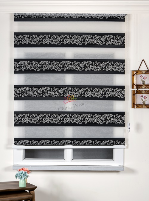 SİYAH GRİ DESENLİ ZEBRA PERDE