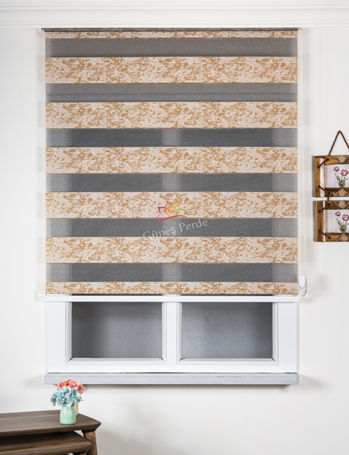 TURUNCU DESENLİ ZEBRA PERDE